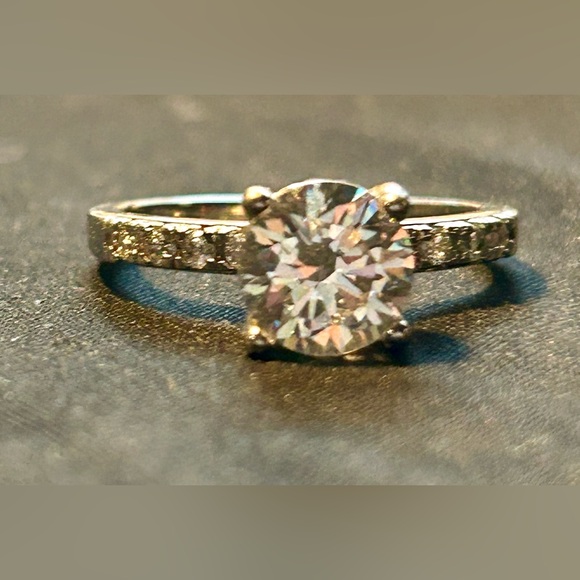 Silver Engagement Ring Large Round Cut Stone Set in 4 Prong Pave Setting Size 7 - Picture 3 of 16